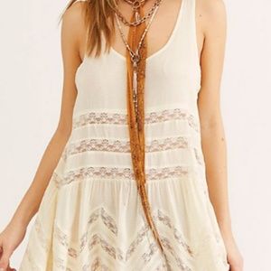 Voile and Lace Trapeze Slip in Creme